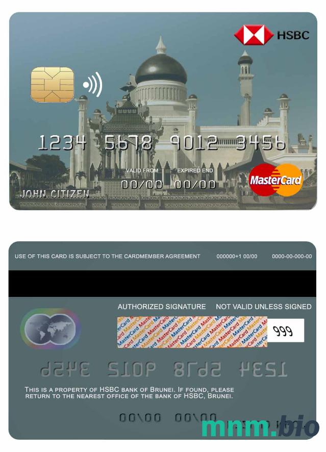 Brunei HSBC bank przykład karty mastercard w formacie PSD
